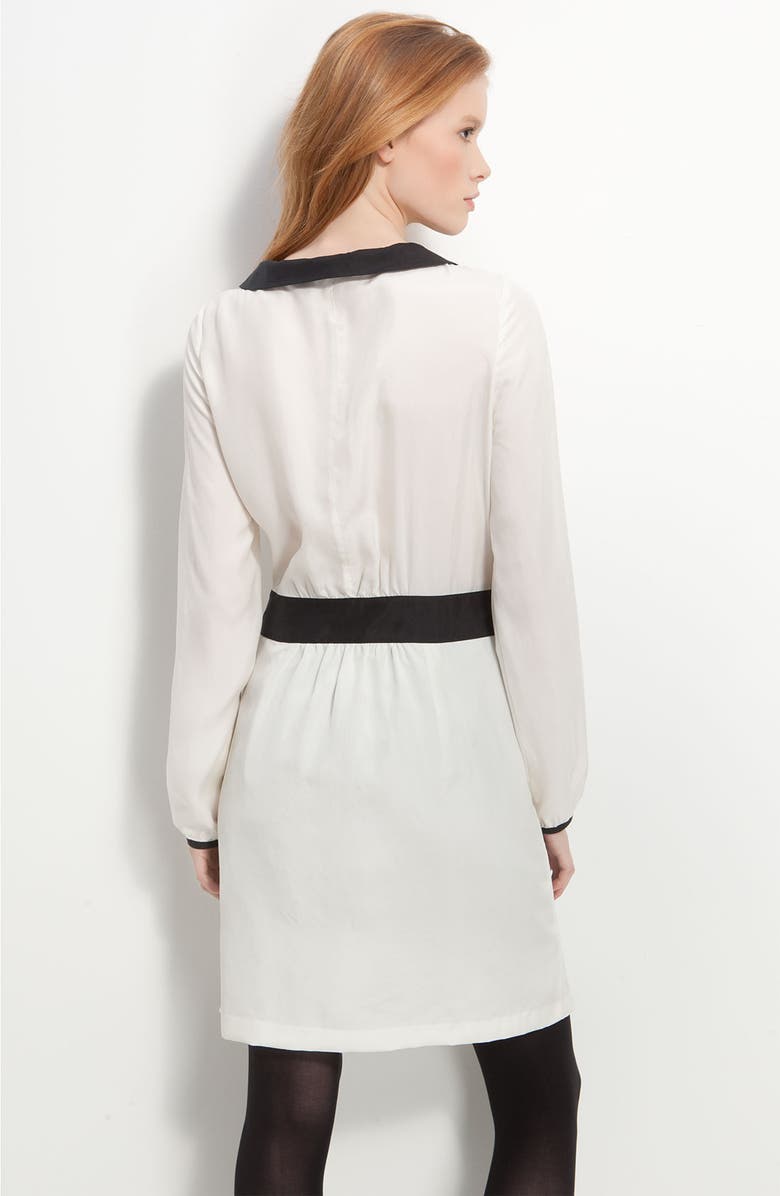 Trouvé Pleat Front Collared Silk Chiffon Dress, Alternate, color, 