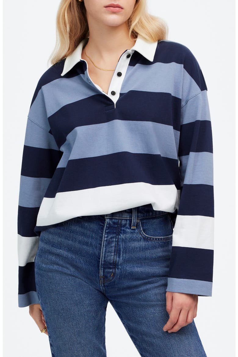 Long Sleeve Rugby Polo Shirt, Main, color, TEAPOT BLUE