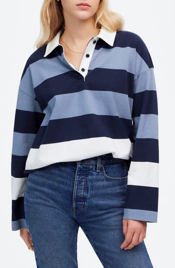 (取寄) メイドウェル レディース チャド ラグビー ストライプ ポロ Madewell women Chad Rugby Stripe Polo Aroma Madewell Women's Chad Rugby Stripe Polo, Faded Ivy at Amazon
