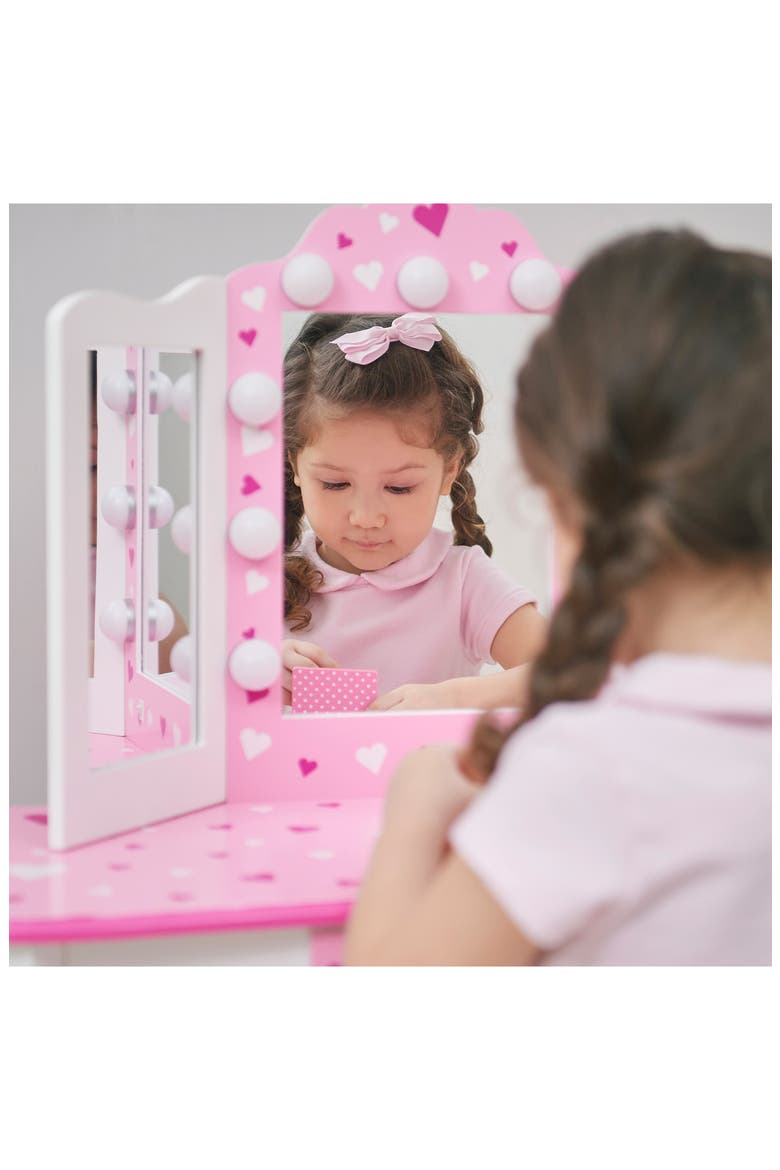 Princess Gisele Sweetheart Vanity & Stool Set, Alternate, color, WHITE/ PINK