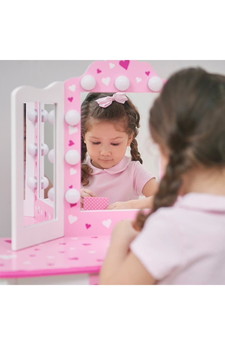 Teamson Kids Princess Gisele Sweetheart Vanity & Stool Set, Alternate, color, White/ Pink