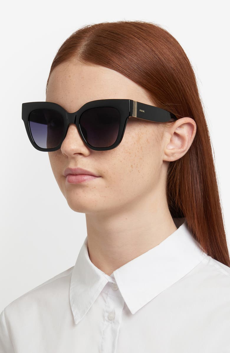 Fossil 51mm Gradient Cat Eye Sunglasses, Alternate, color, Black/ Dark Grey Sf