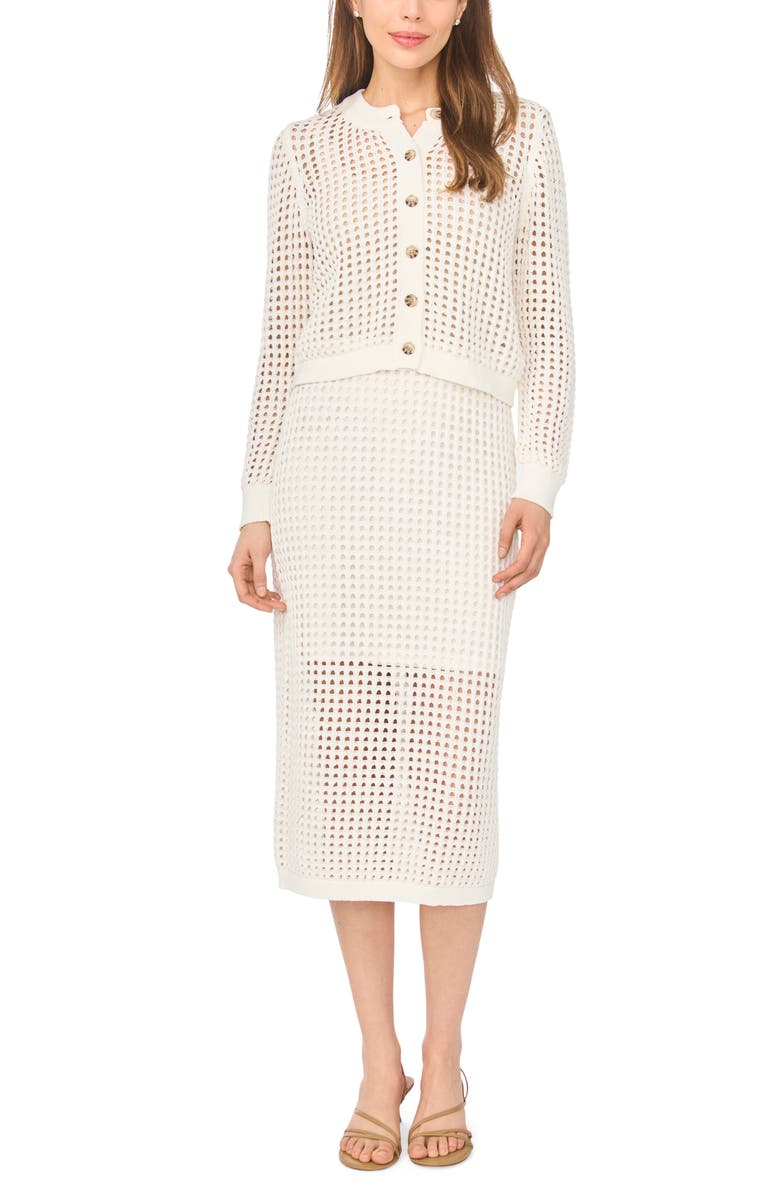 CeCe Open Stitch Midi Skirt, Alternate, color, Antique White