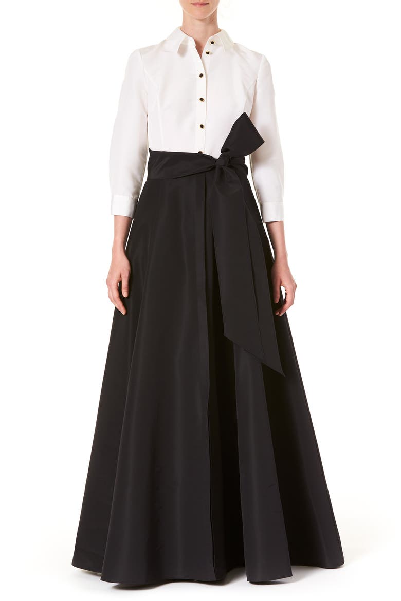 Icon Two-Tone Taffeta Trench Gown, Main, color, WHT/BLK