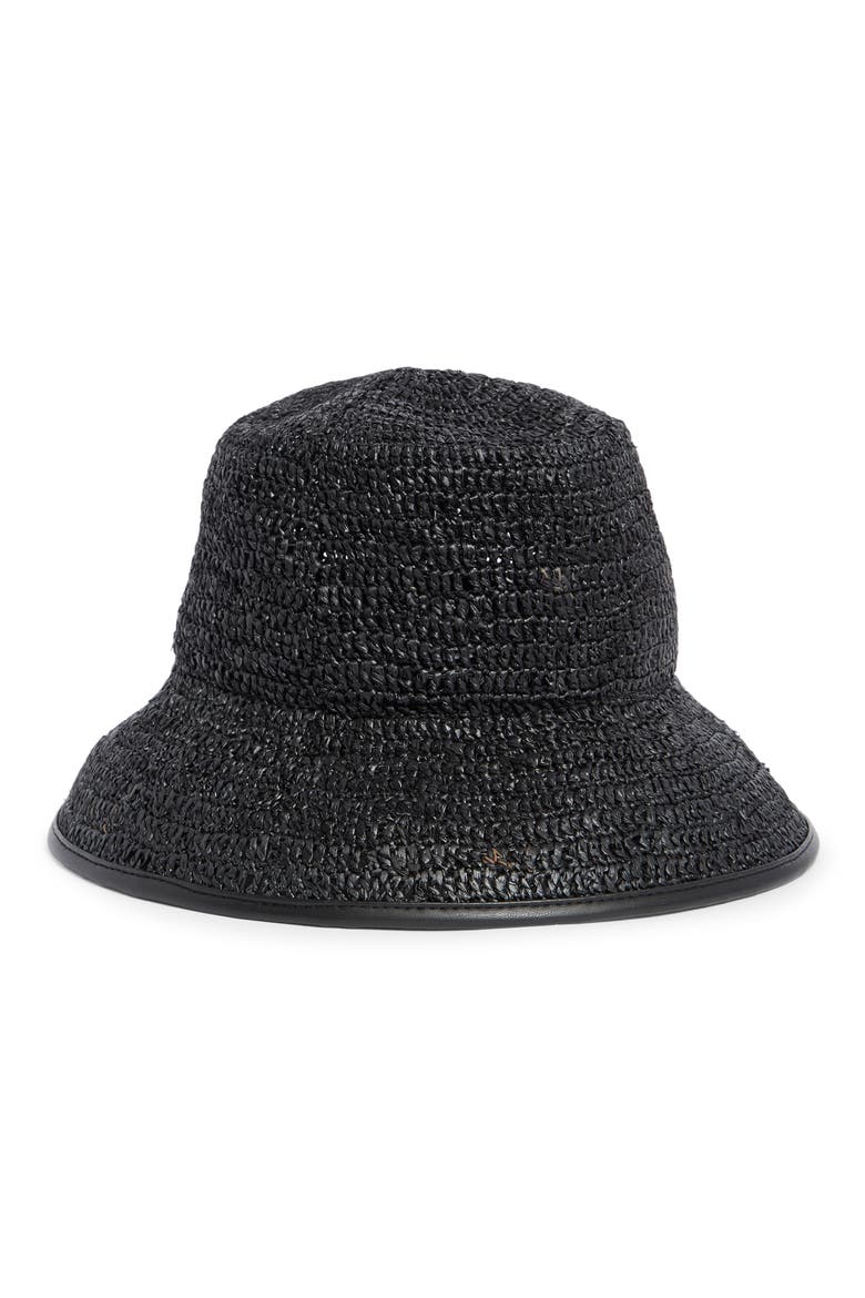 Woven Raffia Bucket Hat, Main, color, BLACK