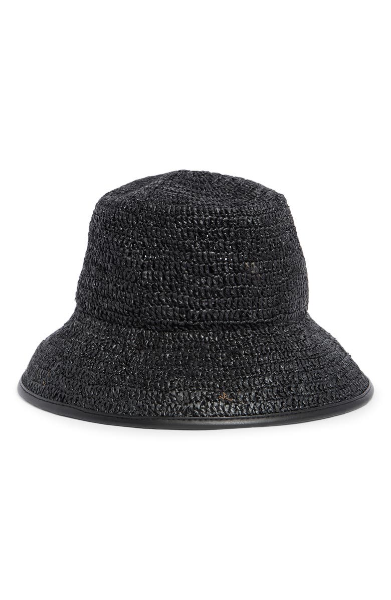 Vince Woven Raffia Bucket Hat, Main, color, Black