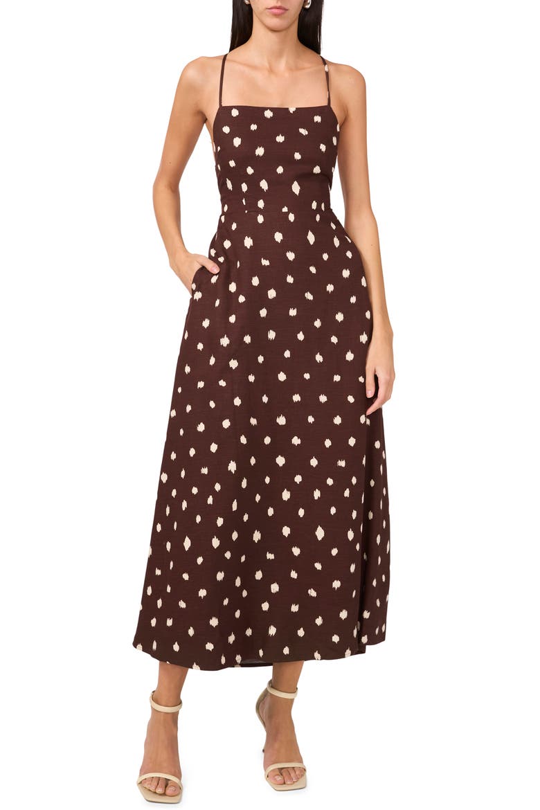 Polka Dot Lace-Up Maxi Dress, Main, color, MAHOGANY