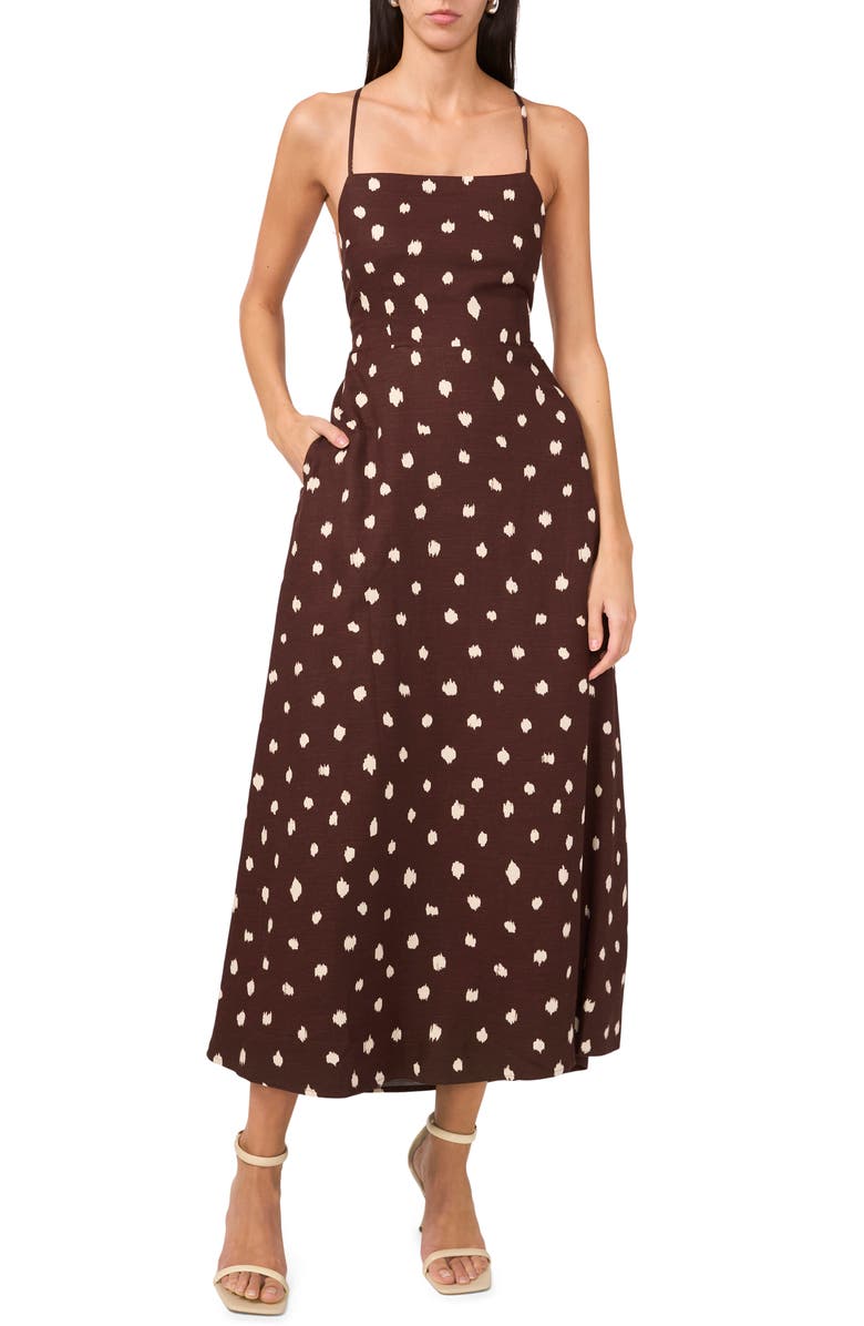 1.STATE Polka Dot Lace-Up Maxi Dress, Main, color,