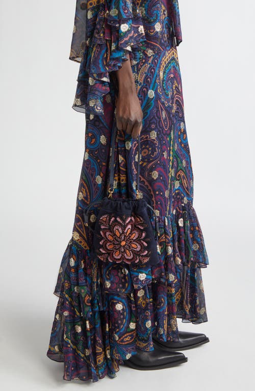 Etro Kalispera Beaded Flower Suede Shoulder Bag
