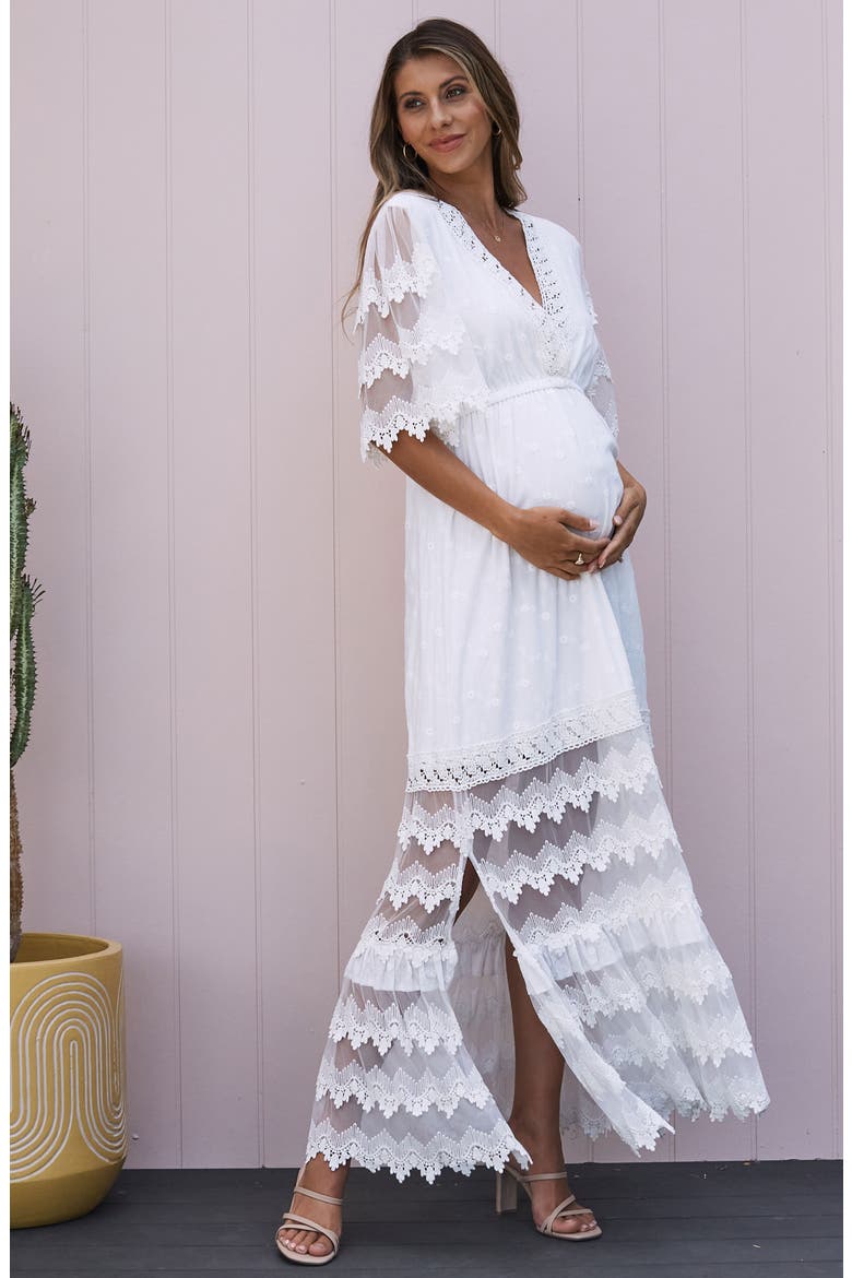 Lace Cotton Maternity Maxi Dress, Alternate, color, WHITE