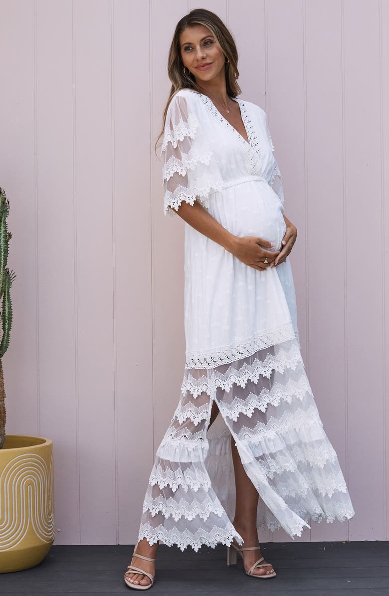 Angel Maternity Lace Cotton Maternity Maxi Dress, Alternate, color, White