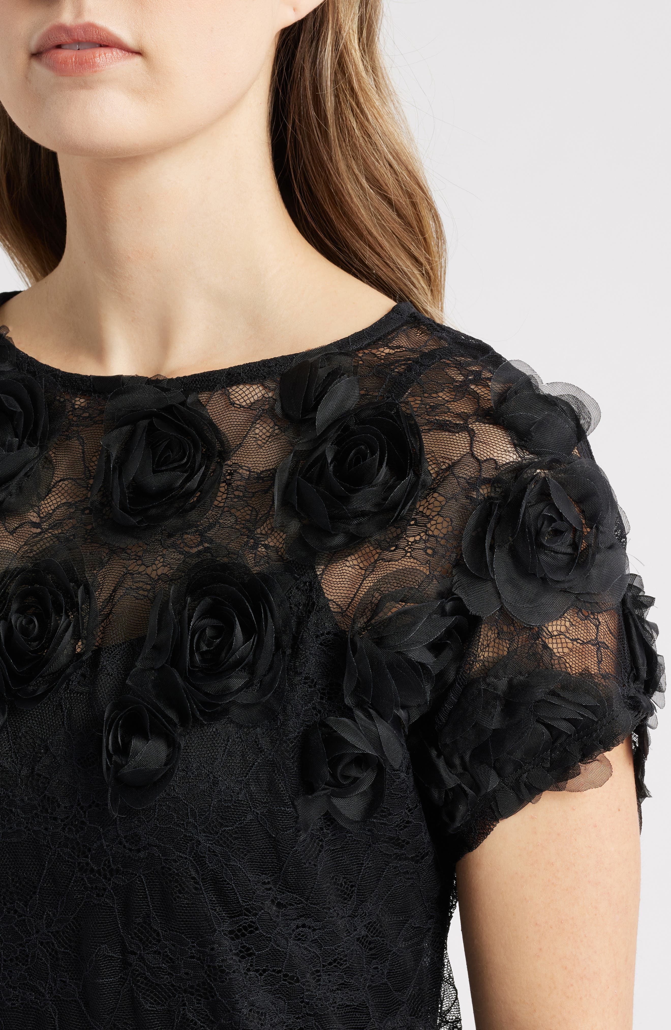 Anne Klein Rosette Border Lace Top (Women) | Nordstrom