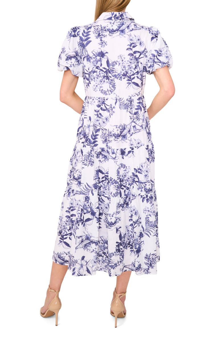CeCe Floral Tiered Cotton Midi Shirtdress, Alternate, color, Ultra White