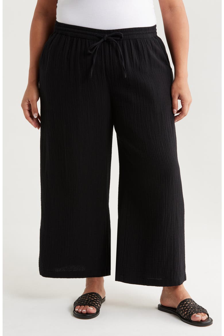 Wide Leg Crop Cotton Gauze Pants, Main, color, BLACK
