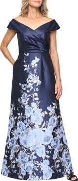 Alex Evenings Print Off the Shoulder Gown