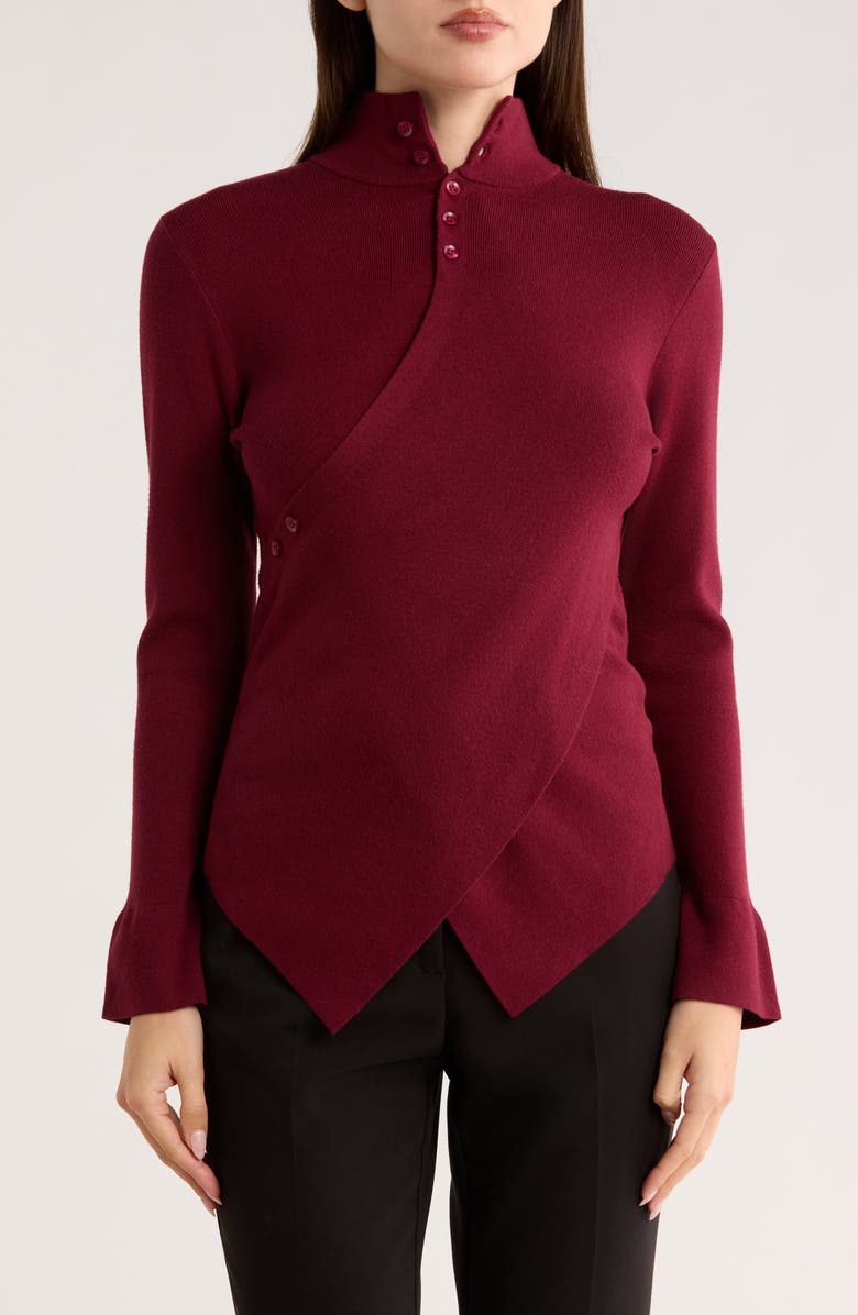 PATRIZIA LUCA Henley Criss Cross Sweater, Main, color, Burgundy