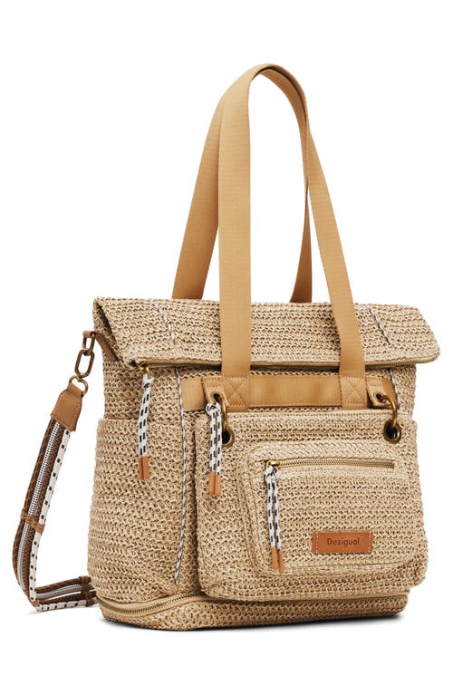 Desigual Big Expandable Straw Backpack In Brown