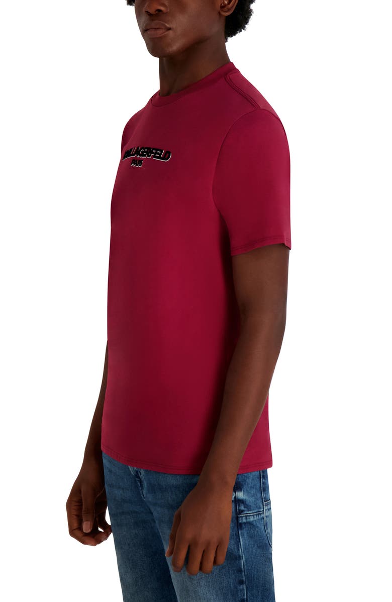 KARL LAGERFELD PARIS Flock Logo Graphic T-Shirt, Alternate, color, Cabernet