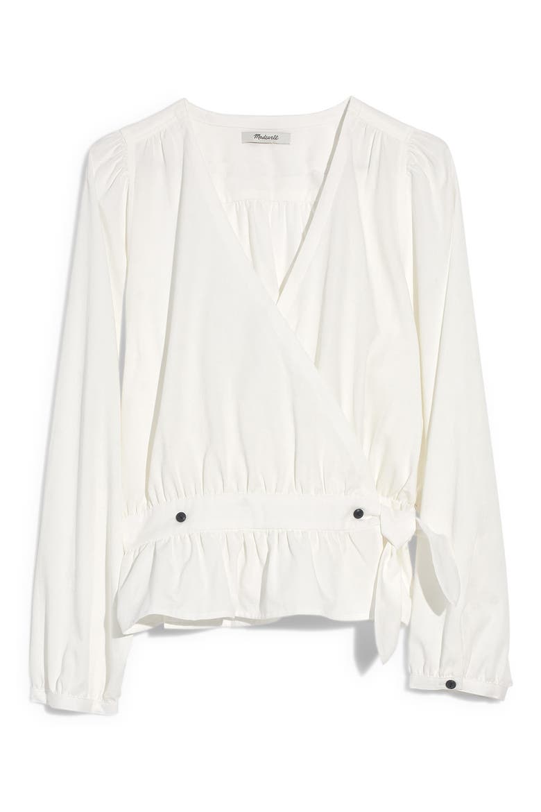 Puff Sleeve Peplum Wrap Top, Alternate, color, PURE WHITE