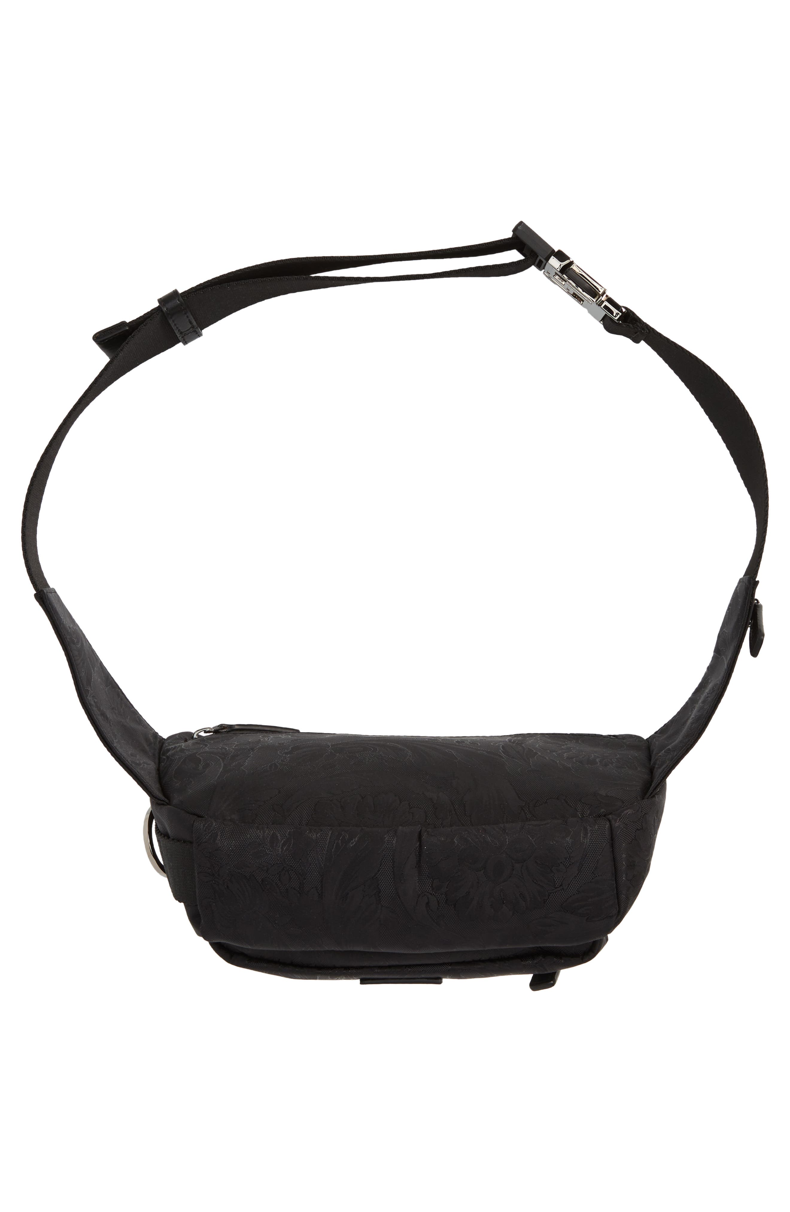 Versace Small Barocco Jacquard Nylon Belt Bag, Alternate, color, Black Ruthenium