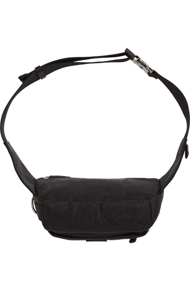 Versace Small Barocco Jacquard Nylon Belt Bag, Alternate, color, Black Ruthenium