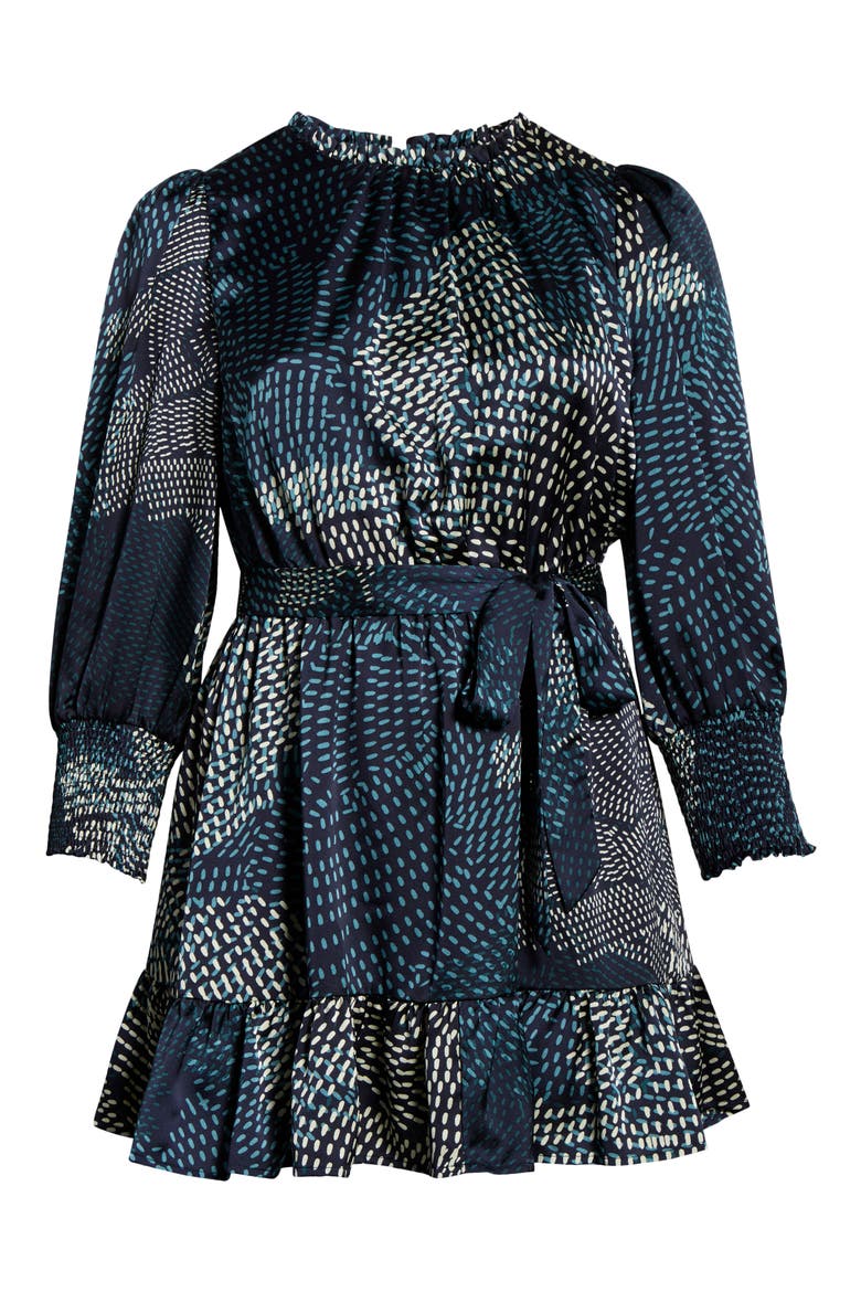 Kirby Geometric Sevilla Satin Long Sleeve Dress, Alternate, color, NAVY-CREAM