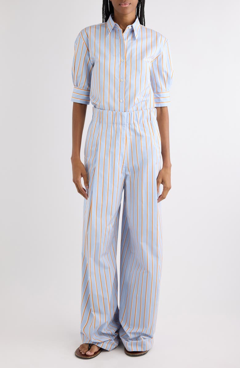 Dries Van Noten Celindo Super Compact Stripe Oversize Supima<sup>®</sup> Cotton Poplin Button-Up Shirt, Alternate, color, Light Blue