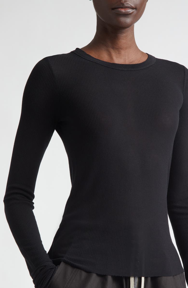 Rick Owens Crop Rib Long Sleeve T-Shirt, Alternate, color, Black