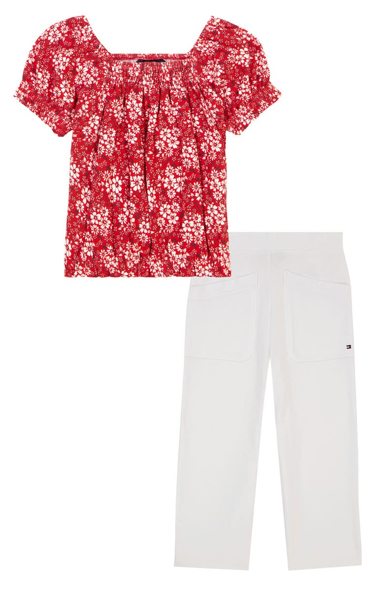 Tommy Hilfiger Kids' Floral Print Top & Patch Pocket Pants, Main, color,