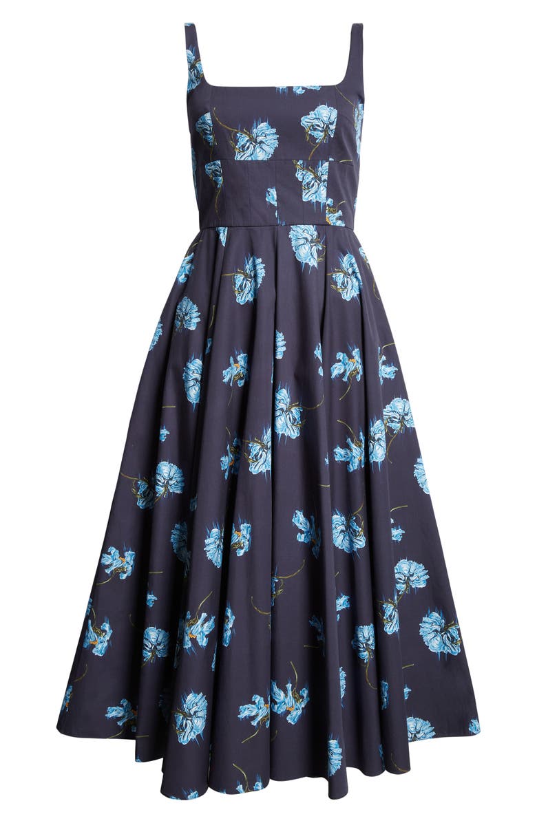 Emilia Wickstead Mona Floral Cotton Poplin Midi Sundress, Alternate, color, Blue Flowers On Navy