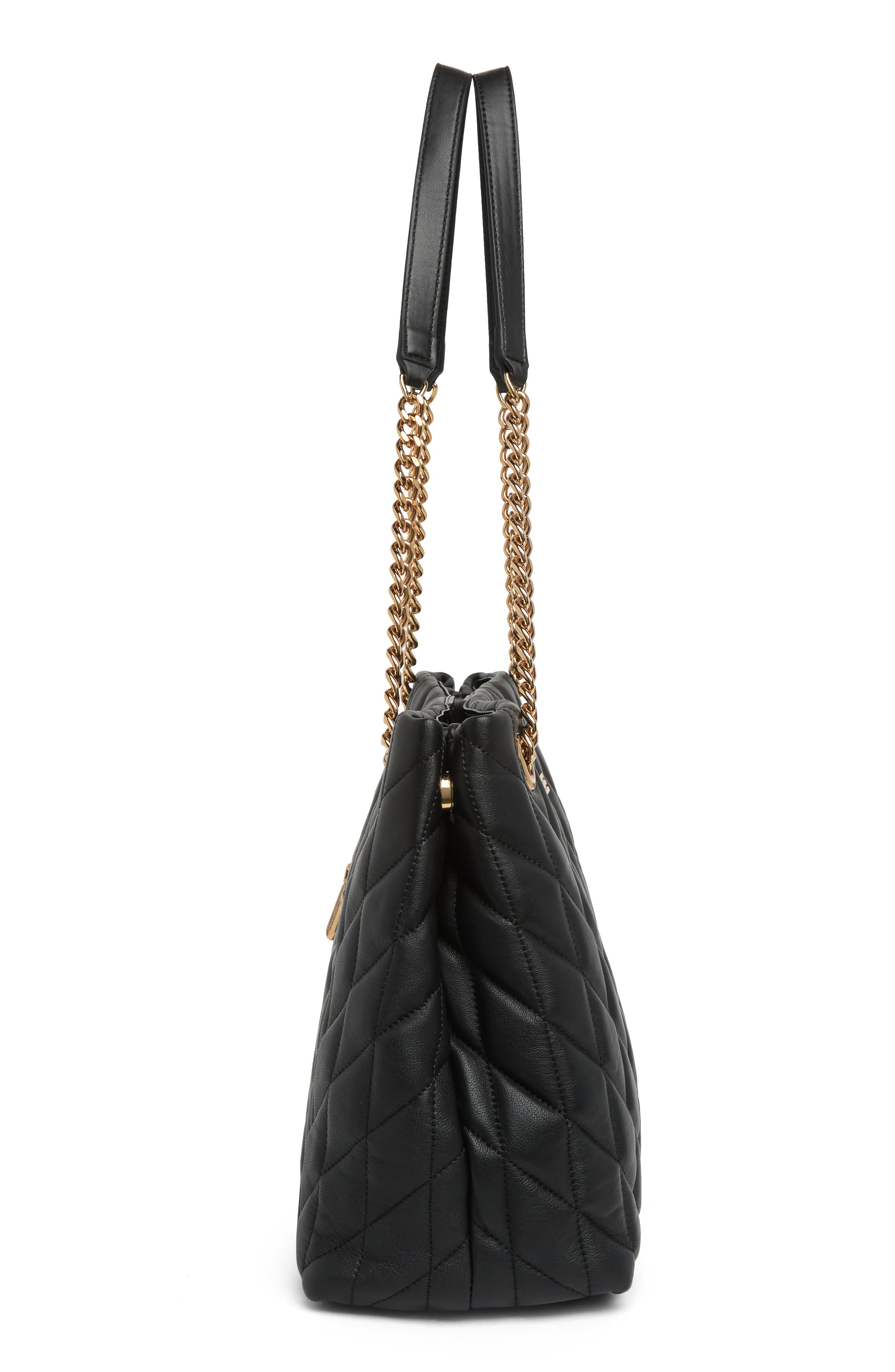 Quilted Leather Tote, Alternate, color, BLACK/ GOLD
