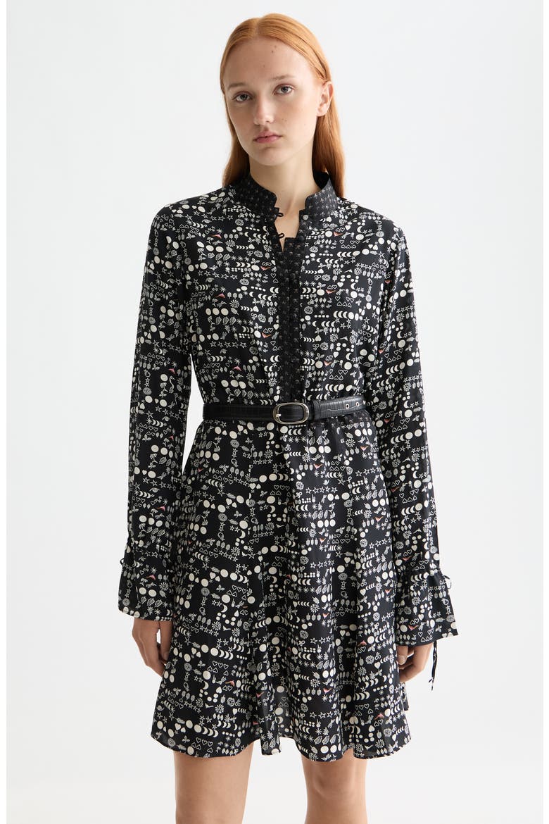 Long Sleeve Print Minidress, Alternate, color, MOON GARDENING