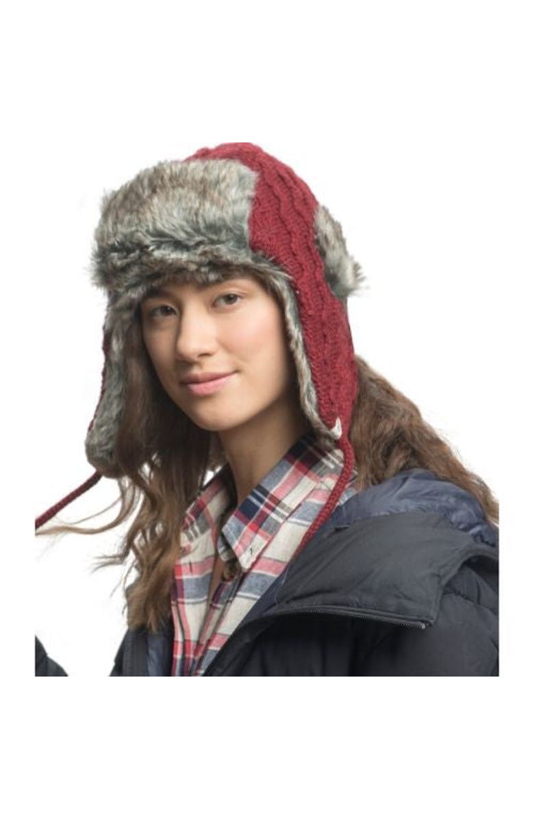 Nirvanna Designs Cable Knit Russian Hat w/ Faux Fur, Alternate, color, Black