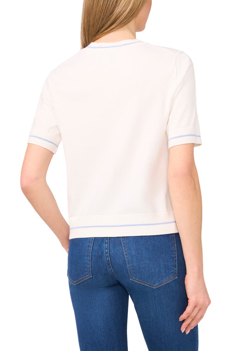 CeCe Tipped Short Sleeve Cotton Sweater, Alternate, color,