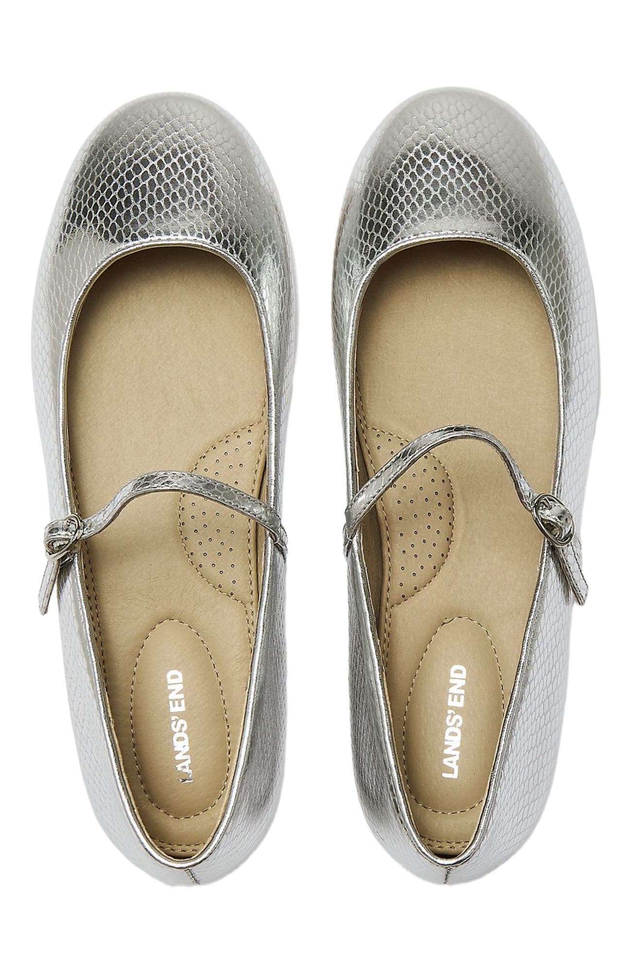 Lands
 End Classic Metallic Mary Jane Flats, Alternate, color, Silver
