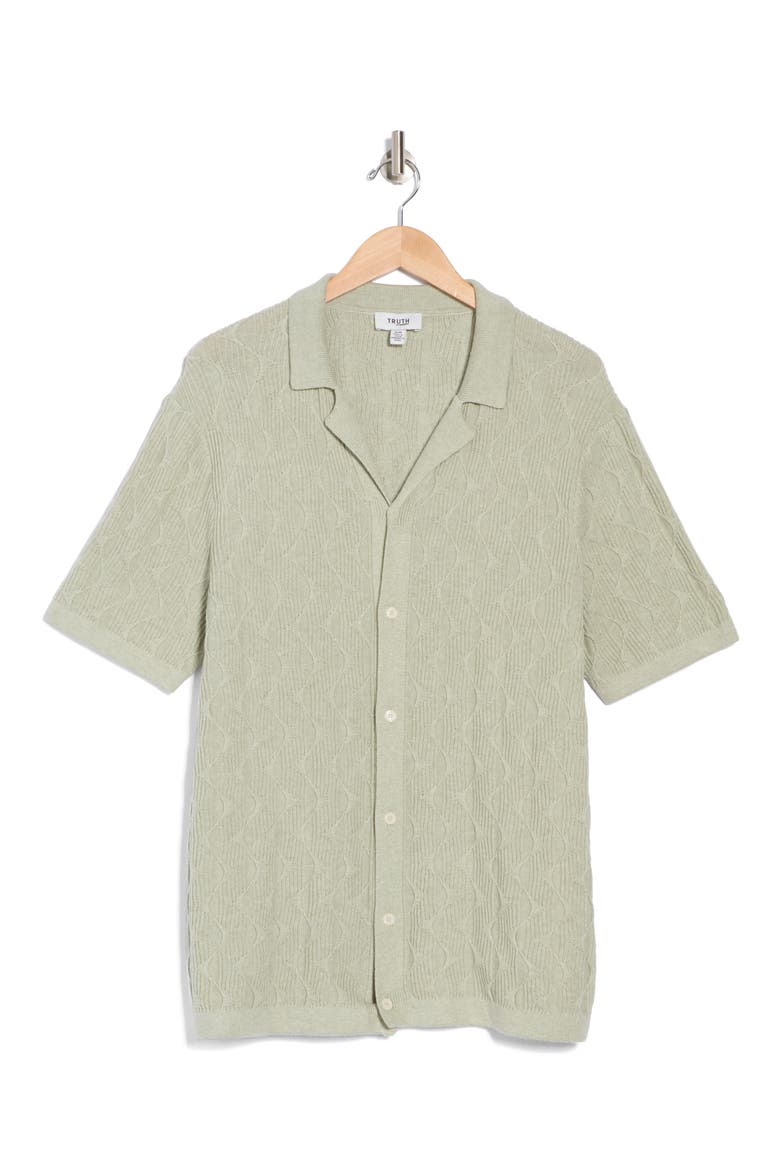 Textured Short Sleeve Button-Up Polo, Alternate, color, SAGE