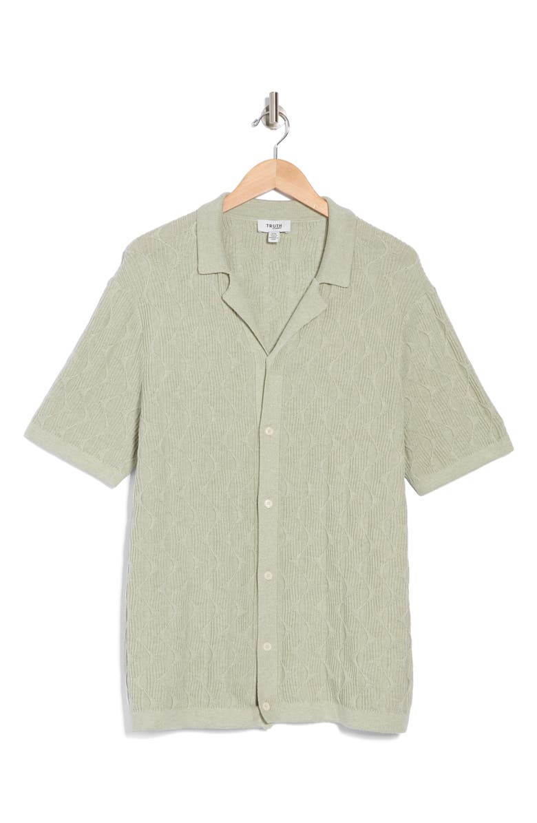 TRUTH Textured Short Sleeve Button-Up Polo, Alternate, color, Sage