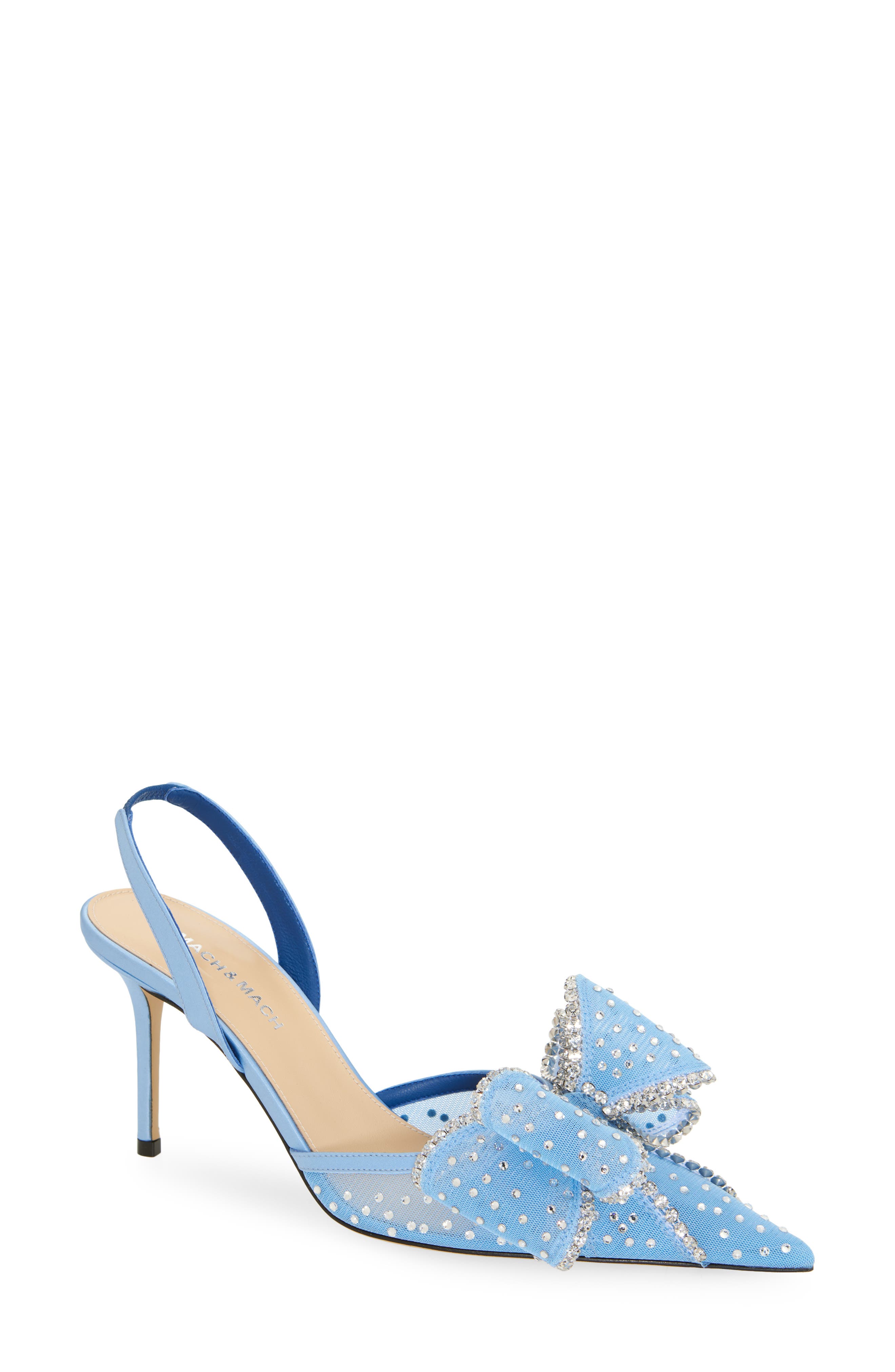 Mach & Mach Le Cadeau Bow Pointed Toe Slingback Pump, Main, color, Sky Blue