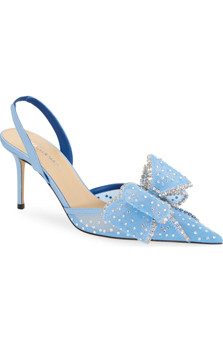 Mach & Mach Le Cadeau Bow Pointed Toe Slingback Pump, Main, color, Sky Blue