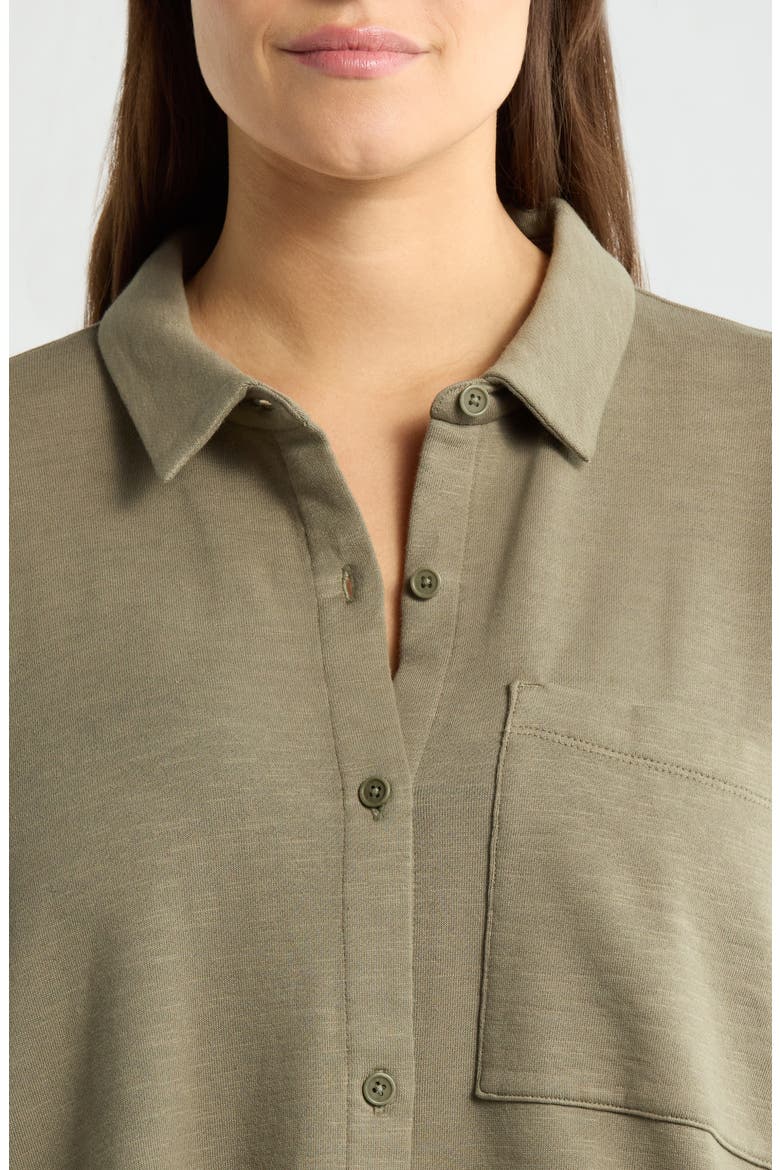 Classic Organic Cotton Terry Button-Up Shirt, Alternate, color, BAY LEAF