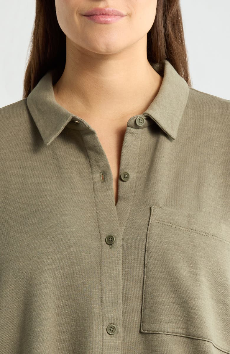 Eileen Fisher Classic Organic Cotton Terry Button-Up Shirt, Alternate, color, Bay Leaf