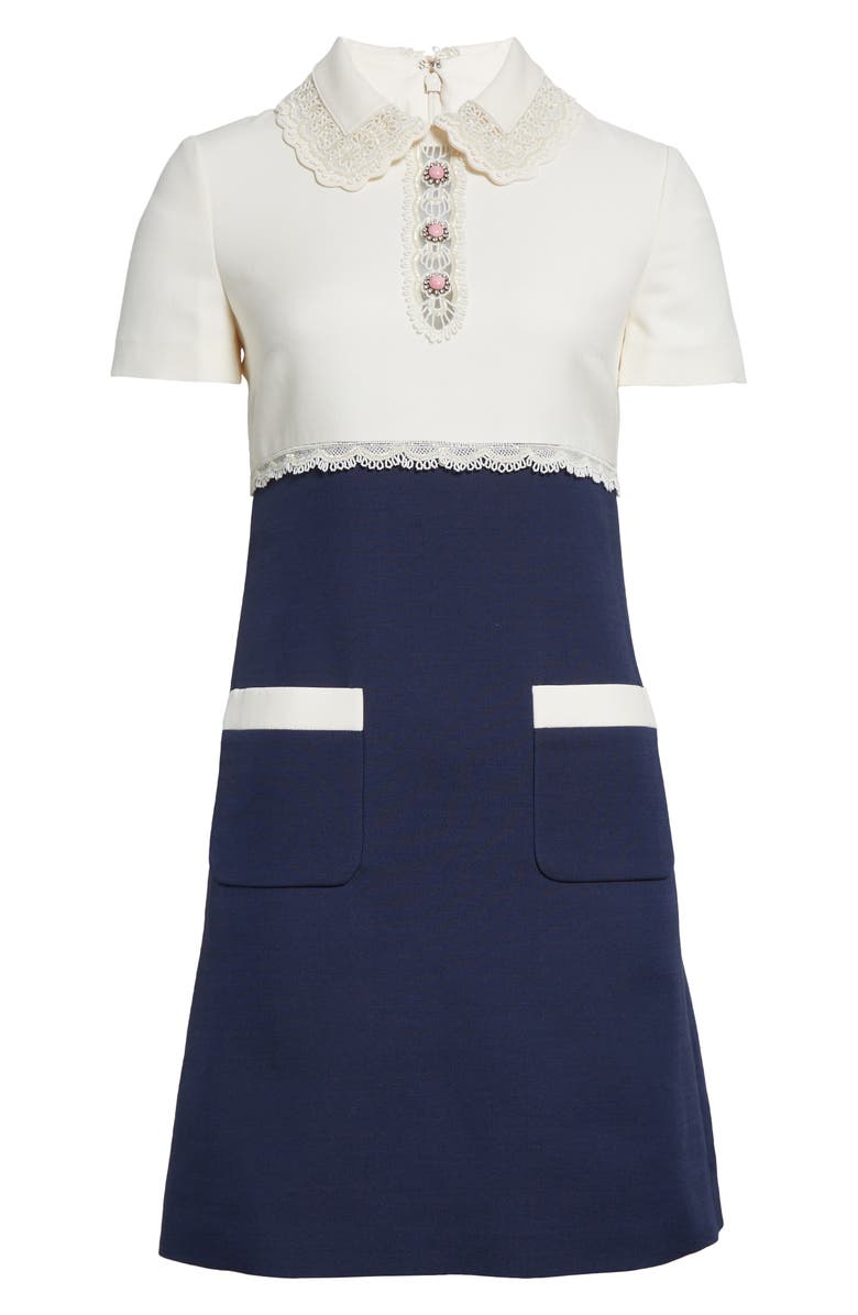 Valentino Garavani Lace Trim Colorblock Crepe Couture Shift Dress, Main, color,