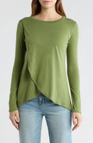 GO COUTURE Long Sleeve Cross Hem T-Shirt