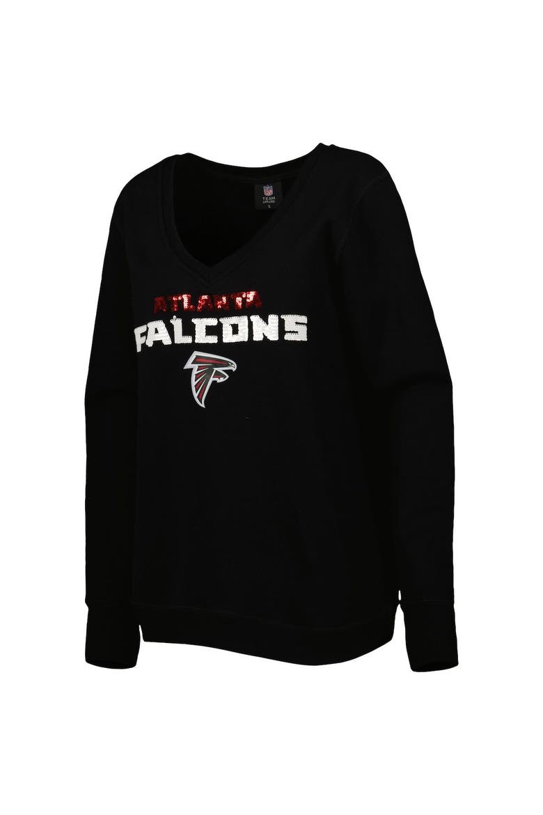 Women's Cuce Black Atlanta Falcons Sequin Logo V-Neck Pullover Sweatshirt, Alternate, color, Black