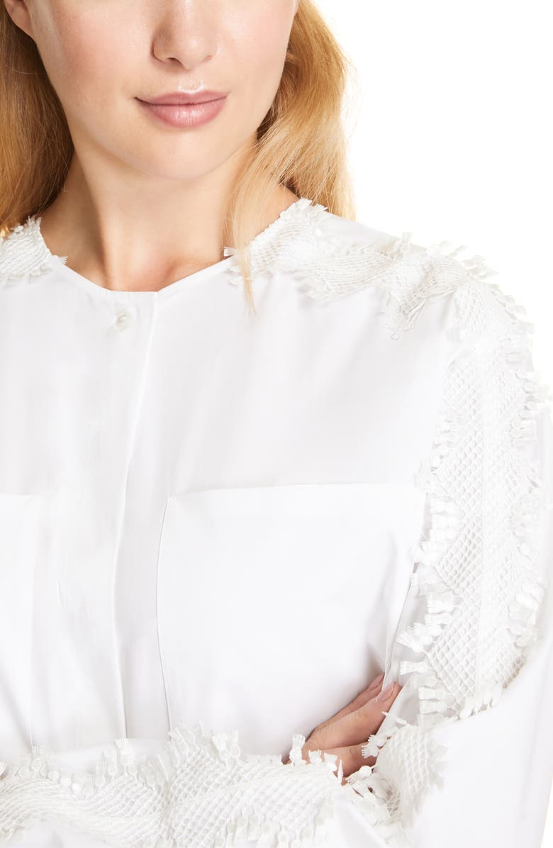 Marina Rinaldi Bagliore Lace Detail Cotton Long Sleeve Blouse, Alternate, color, 