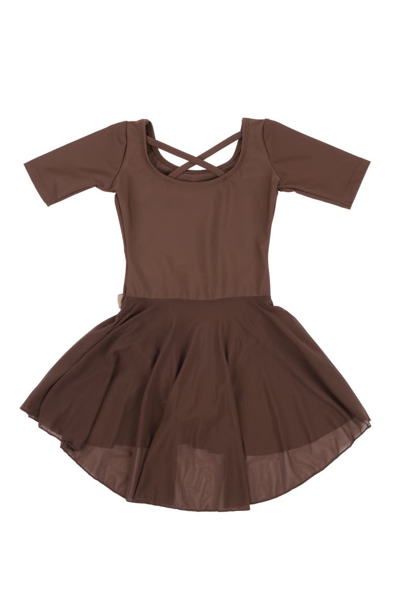 Leveret Girls Short Sleeve Skirted Leotard, Alternate, color, Brown