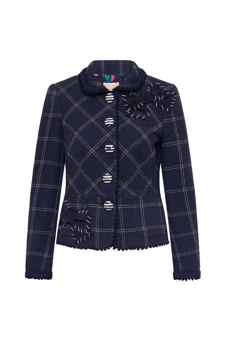Boucle Jacket With Window Plaid And Application, Main, color, Navy