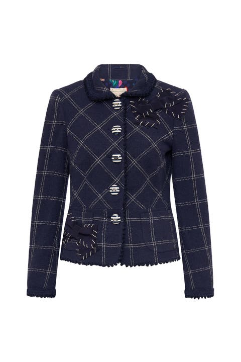 Boucle Jacket With Window Plaid And Application