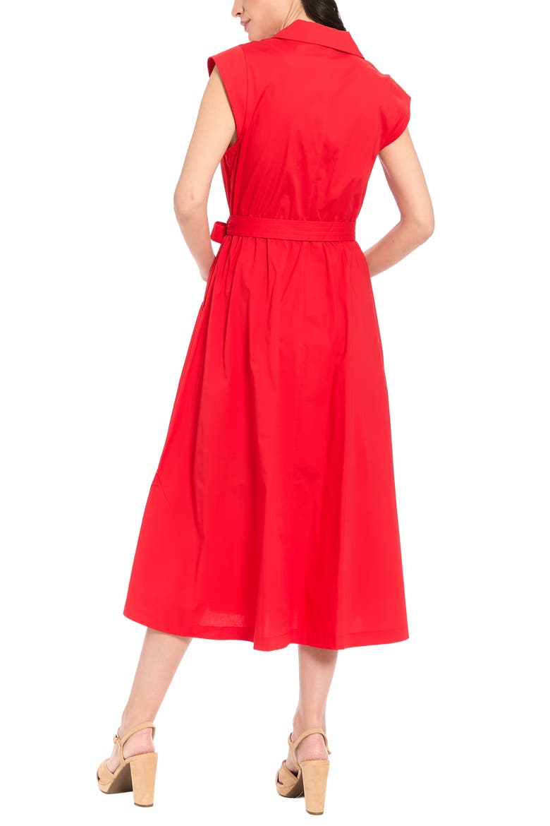 Tie Waist Cap Sleeve Shirtdress, Alternate, color, FLAME SCARLET