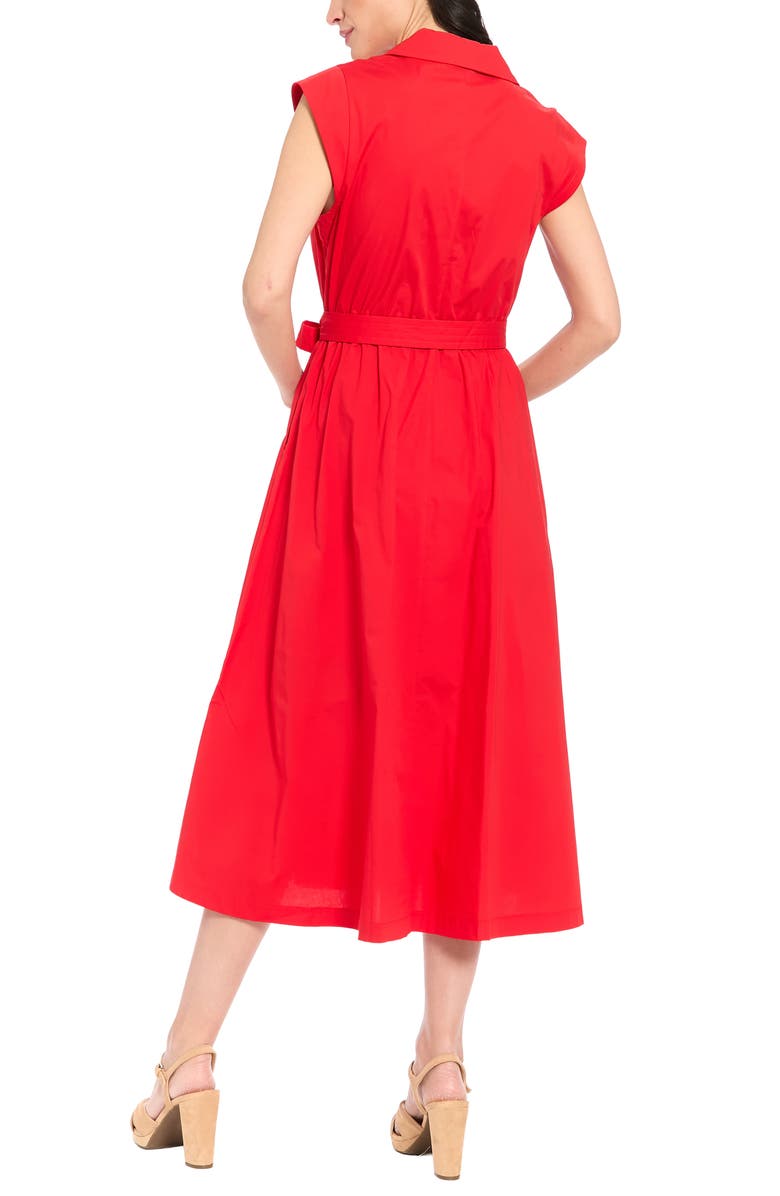 London Times Tie Waist Cap Sleeve Shirtdress, Alternate, color, Flame Scarlet